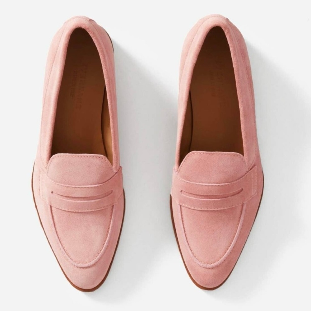 Everlane Pink Suede Penny Loafers